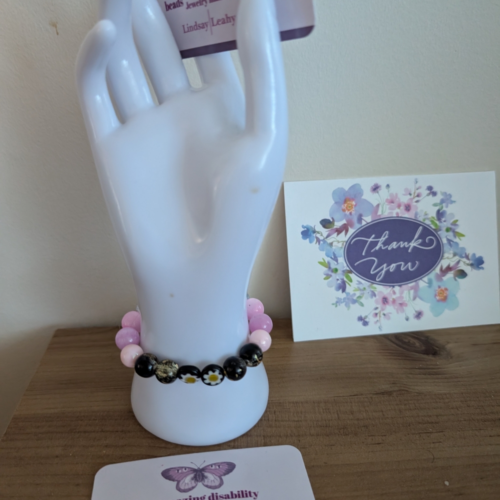 Pink and Black Beaded Bracelet